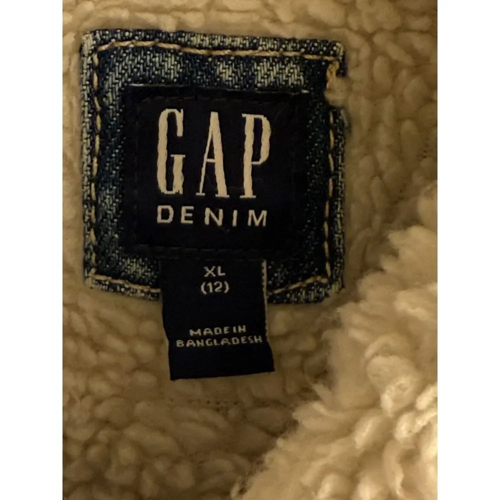 GAP Kids Boy's Denim Jacket Sherpa Lined Blue‎ Denim Size XL (12) EUC